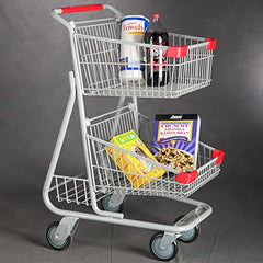 Double Basket Shopping Cart in Chrome 20 W x 22.625 L x 39.5 H Inches