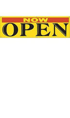 Now Open Banner in Yellow 10 W x 3 H Feet with Attached 6 Ropes
