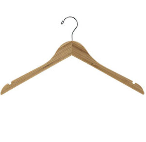 Wooden Bamboo Silver Metal Hook Dress Hangers - 17" Bamboo Finish