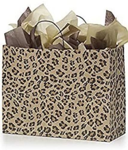 Boutique Large Shopping Bag in Leopard Brown 16 x 6 x 12 Inches - Count of 100