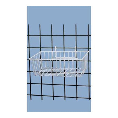 White Wire Grid Basket 12 L x 8 W x 4 D Inches for Gridwall