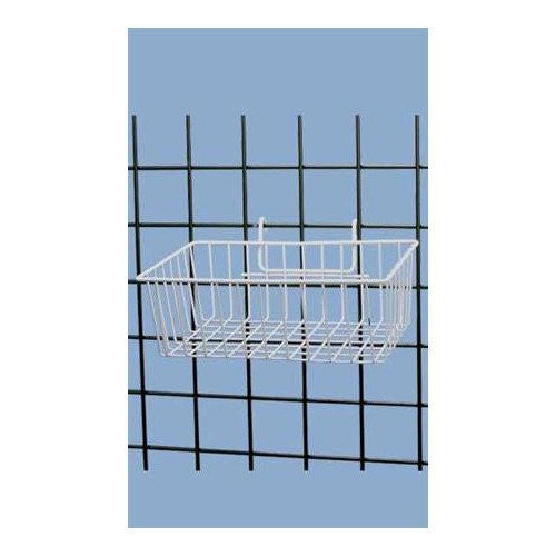 White Wire Grid Basket 12 L x 8 W x 4 D Inches for Gridwall