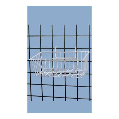 White Wire Grid Basket 12 L x 8 W x 4 D Inches for Gridwall