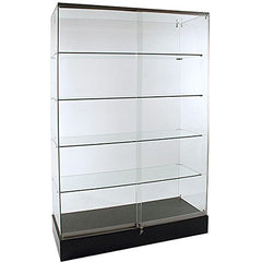Frameless Glass Showcase in Clear 48 W x 18 D x 72 H Inches with Black Wood Base