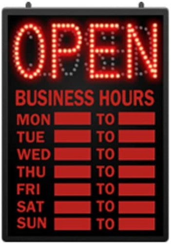 LED Open Closed Sign with Hours 16.625 W x 1.625 D x 23 Inches
