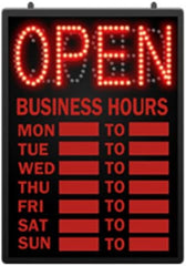 LED Open Closed Sign with Hours 16.625 W x 1.625 D x 23 Inches