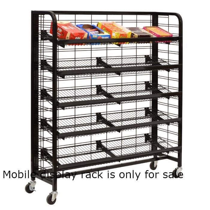 Black Mobile Display Rack 48 W x 13 D x 52 H Inches with 5 Shelves