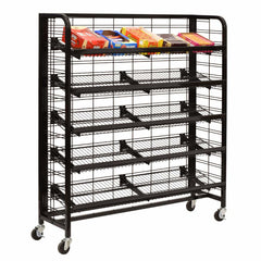 Black Mobile Display Rack 48 W x 13 D x 52 H Inches with 5 Shelves