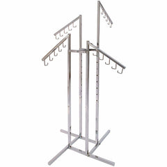 4 Way Garment Clothing Rack in Chrome with 4 Arms/J Hooks