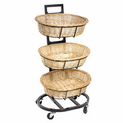 3 Tier Wicker Oval Basket Display 23 W x 24 D x 46 H Inches with Casters