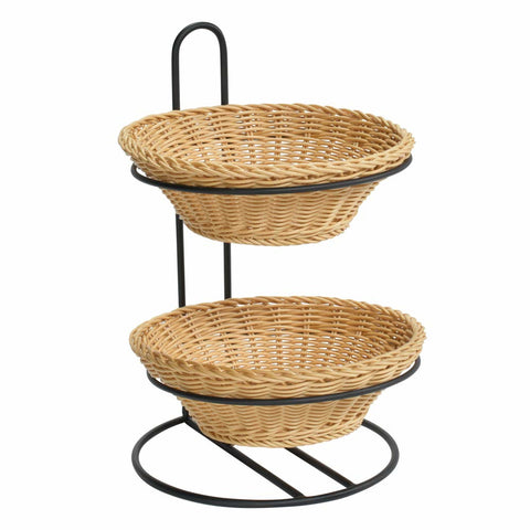 2 Tier Plastic Basket Display Stand in Black 11 W x 12 D x 16.5 H Inches