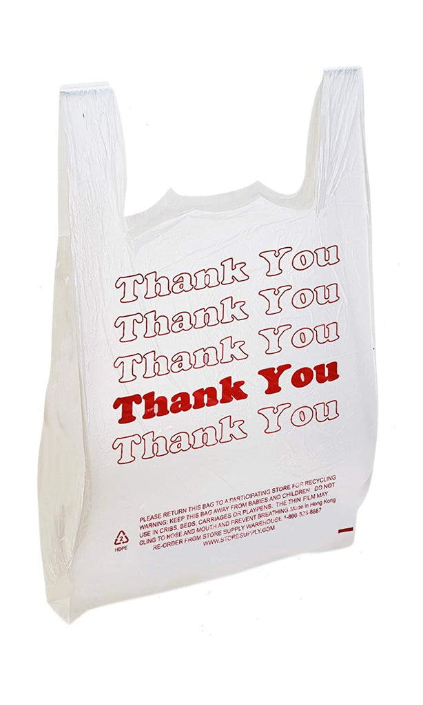 Thank You T Shirt Bags in White 18 W x 8 D x 30 Inches - Case of 500
