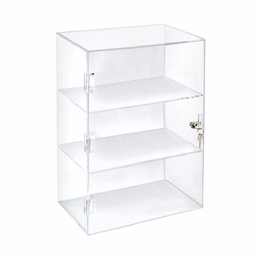 Acrylic Lockbox Countertop Display Case 12 W x 7 D x 17 H Inches with 2 Shelves
