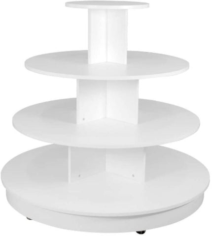 4 Tier Round Wood Display Table in White 45 H Inches with Casters
