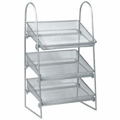 3 Tier Mesh Basket Countertop Display in Silver 9 W x 7 D x 19.5 H Inches