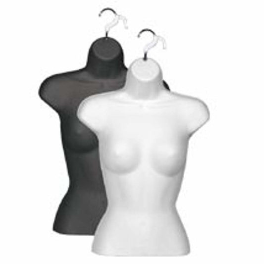 Female Upper Torso Half Form in Black with Hanging Hook