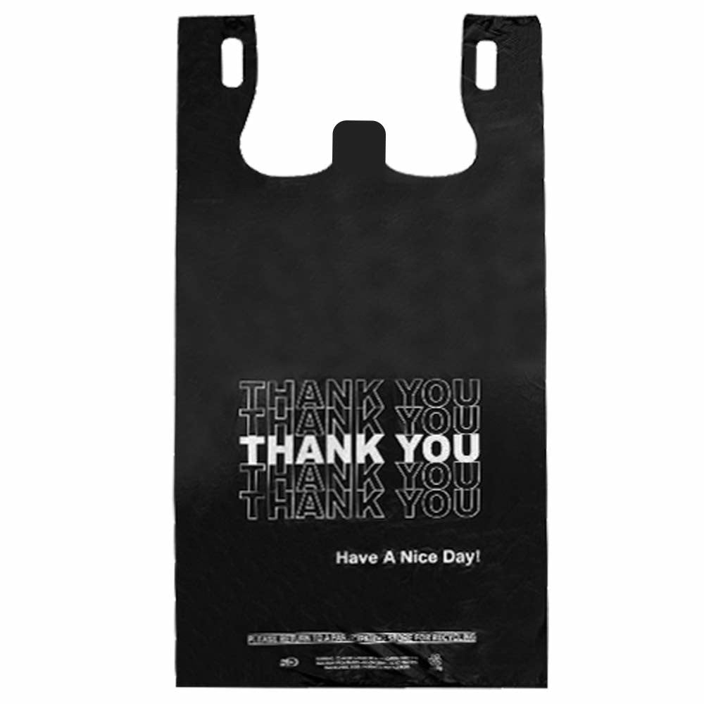 Thank You T Shirt Bags in Black 11.5 W x 6.5 D x 21.5 H Inches - Pack of 800