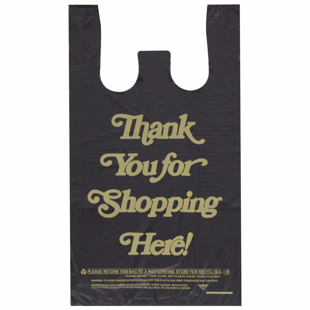 Thank You T Shirt Plastic Bags in Black 10 W x 5 D x 18 H Inches - Lot of 1000