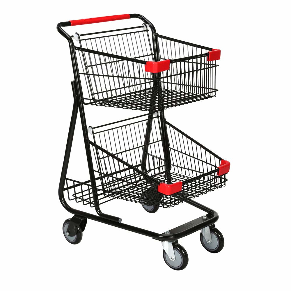 Double Basket Shopping Cart in Black 19 W x 11.5 D x 18.5 H Inches with Casters