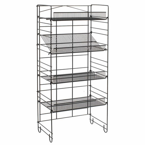 Merchandiser Rack in Black 24 W x 14 D x 53 H Inches with 4 Angle Shelves
