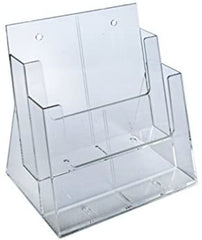 2 Tier Plastic Brochure Holder in Clear 9.25 W x 5 D x 11.25 H Inches