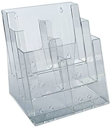 3 Tier Trifold Brochure Holder in Clear 9.25 W x 6 D x 13.25 H Inches