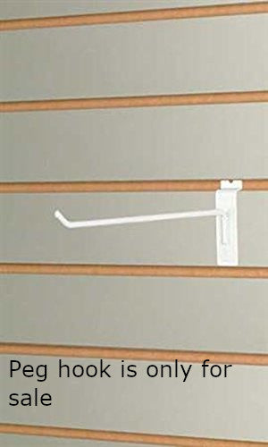 Peg Hooks in White 8 Inches Long for Slatwall - Lot of 50