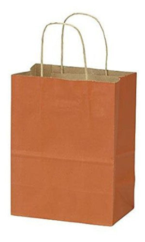 Paper Medium Shopping Bags in Burnt Orange 8 x 4.5 x 10.25 Inches - Case of 25
