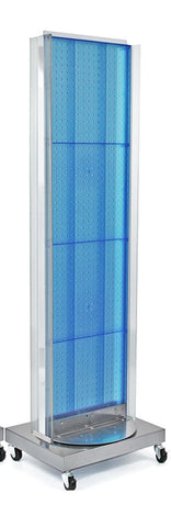 2 Sided Pegboard Floor Display in Blue 16 W x 60 H Inches with Revolving Base
