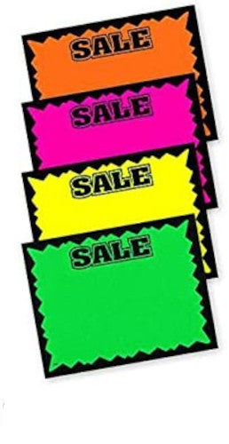 Single Side Small Sale Sign Cards in Fluorescent 5.5 H x 7 W Inches - Lot of 100
