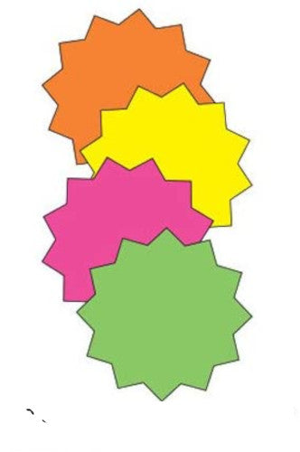 Round Star Burst Single Sign Cards in Fluorescent 3 W x 3 H Inches - Pack of 100