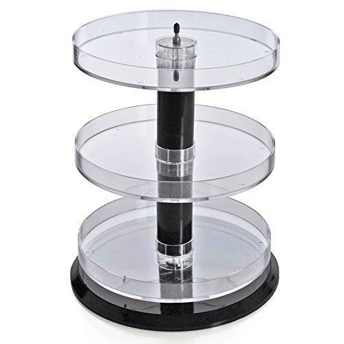 3 Tier Open Round Tray in Clear 13.5 H x 11 D Inches on Revolving Base
