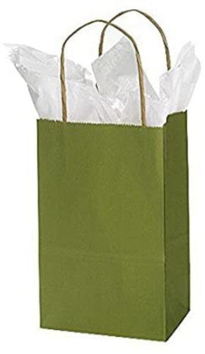 Paper Small Shopping Bags in Green 5.25 x 3.25 x 8.75 Inches - Count of 100