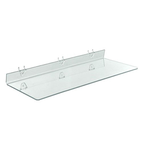 Acrylic Clear Shelves 24 W x 2 H x 8 D Inches with 2 Plastic Hooks - Pack of 4