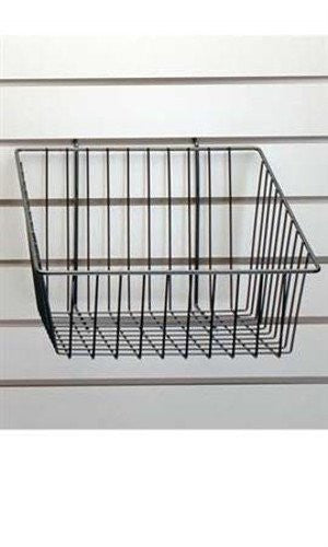 Slanted Front Wire Baskets in Black 12 x 12 x 8 Inches for Slatwall - Count of 2