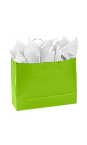 Lime Green Large Paper Shopping Bags 16 x 6 x 12 Inches - Count of 100