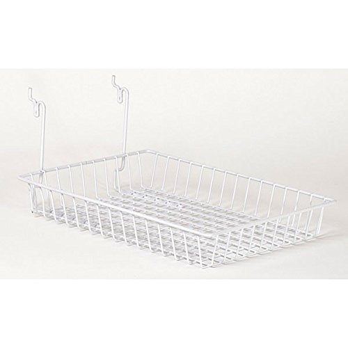 White Slatwall Wire Basket 10 W x 14 D x 2 H Inches - Set of 8