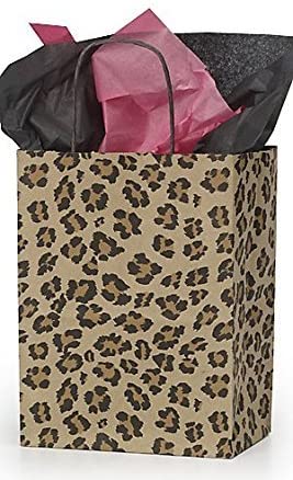 Leopard Brown Medium Paper Shopping Bags 8 x 4.5 x 10.25 Inches - Count of 100