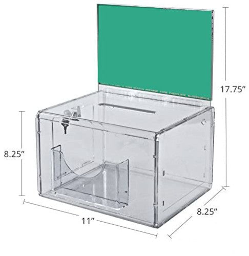 Plastic Suggestion Box in Clear 11 W x 8.25 D x 8.25 H Inches with Sign Frame