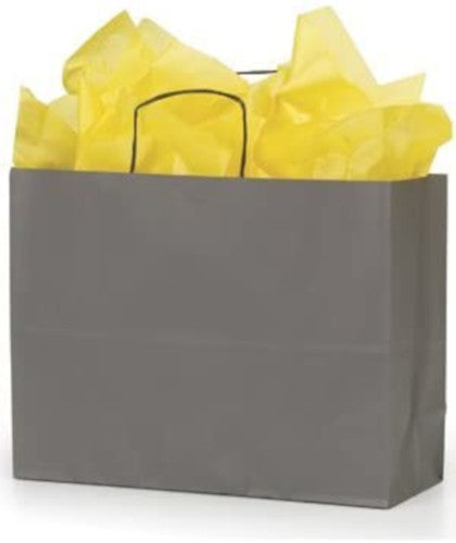 Gray Large Paper Shopping Bags 16 x 6 x 12 Inches - Count of 100