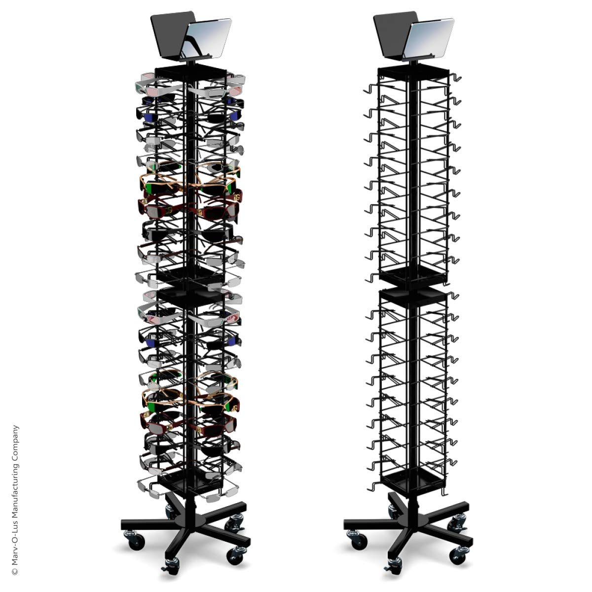 Floor Spinner Display Rack Holds 72 Sunglasses - 66.2 H x 17.3 W x 17.3 D Inches