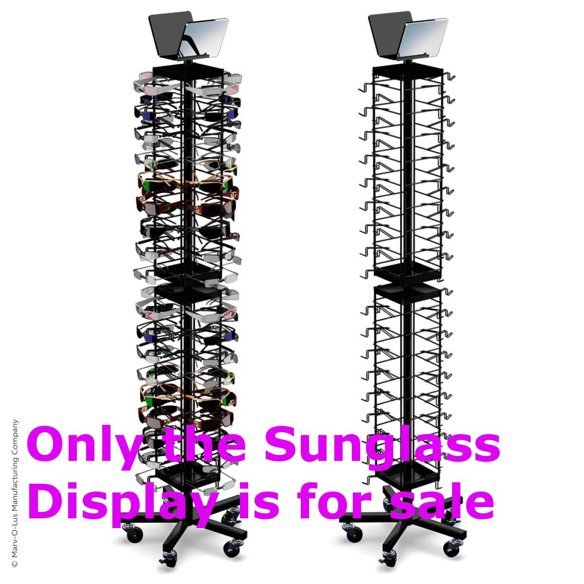 Floor Spinner Display Rack Holds 72 Sunglasses - 66.2 H x 17.3 W x 17.3 D Inches