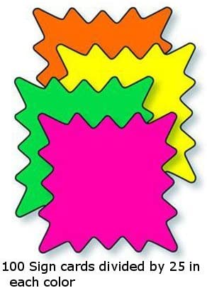 Single Sided Burst Sign Cards in Multicolor 3 W x 5 H Inches - Lot of 100