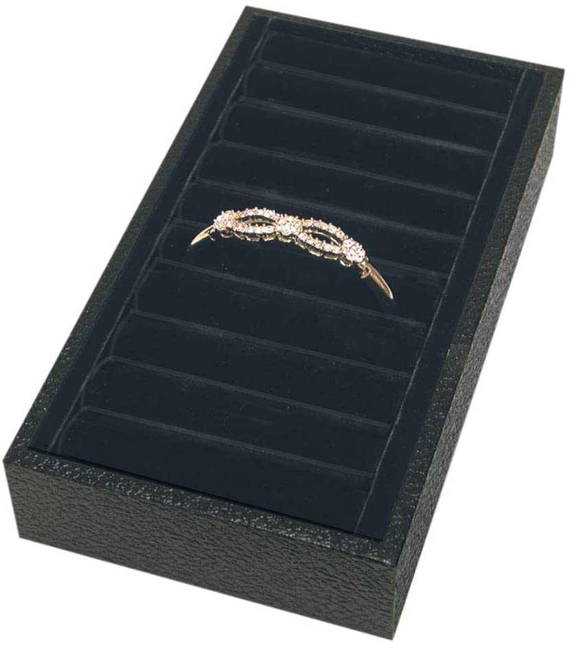 Nine Section Bangle Tray in Black Velvet - 7.75 L x 4.25 W x 1.5 H Inches