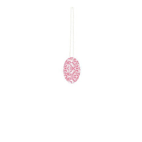 Small Oval Price Tags in Pink Damask 1.5 H x 1 W Inches - Box of 500