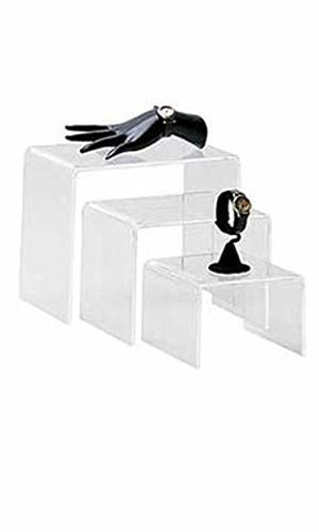 Square Nesting Display Risers in Clear 3 x 4 x 5 H Inches - Set of 3