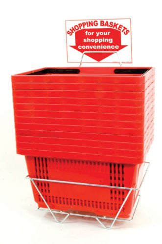 Shopping Baskets in Red 19 x 12.5 x 10.5 Inches with Plastic Handles -Set of 12