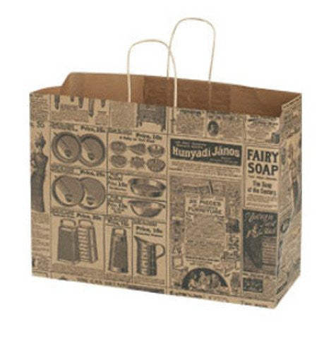 Newsprint Paper Shopping Bags 16 x 6 x 12 Inches with Handles - Count of 25