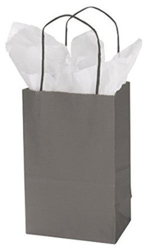 Storm Grey Small Paper Shopping Bags 5.25 x 3.25 x 8.75 Inches - Count of 100