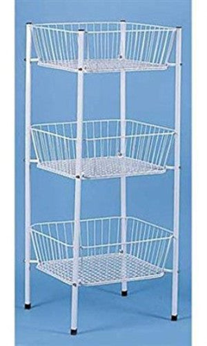 3 Tier Square Wire Dump Bin in White 6.5 D x 46.5 H Inches